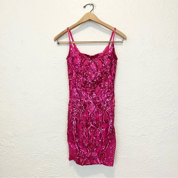 Windsor Dress Pink Sequin Mesh Prom HoCo Party XS Ashley - Picture 2 of 7